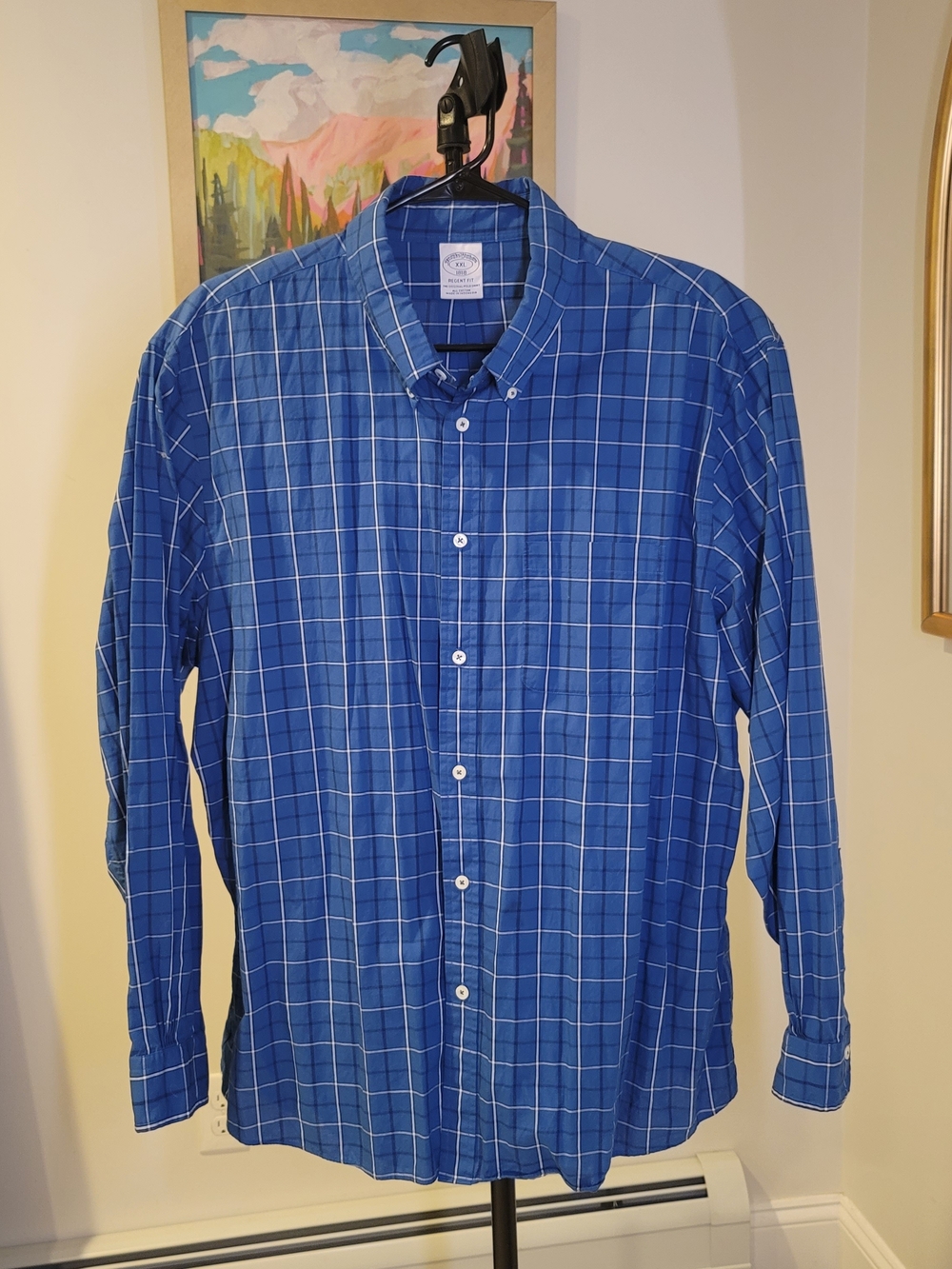 BROOKS BROTHERS Regent Fit Original Polo Shirt Blue Windowpane Check Pattern XXL